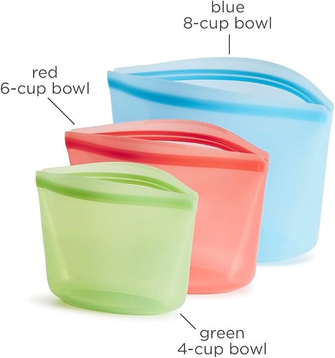 Stasher Premium Reusable Silicone Bags and Lunch Bag, 3-Pack, Multicolor | Food-Safe Silicone, BPA-Free, Leak-Free, Eco-Friendly, Dishwasher, Travel Containers, Meal Prep, Food Storage, Travel