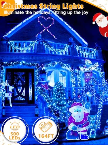 BrightChristmas 500 LED 164 FT Christmas Lights, Waterproof Outdoor String Lights with Remote and Timer, Christmas Tree Lights with 8 Modes Dimmable, Fairy Lights for Holiday Decor (Blue)