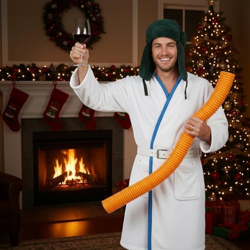 Halloween Costume for Men, 4pcs Funny Christmas Costume with White Robe Men, Hat, Orange Tube and Belt, Funny Men's Holiday Outfit for Halloween Christmas Cosplay Parties