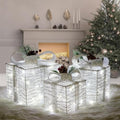 Set of 3 Silver Lighted Boxes, White Indoor Christmas Decor