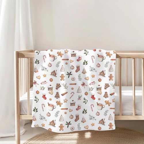 Vintage Christmas Baby Blankets for Boy Girl Sweet Candy Trees Stockings House Fir Leaves Soft Flannel Nursery Bed Blankets for Infant Toddler Crib Winter Holiday Festive Swaddle Blanket 60x80inch