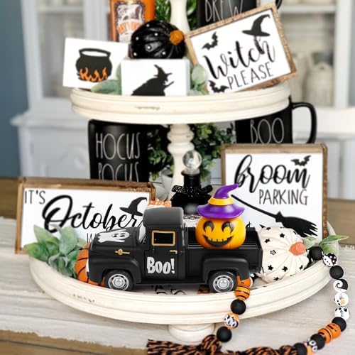 Vintage Halloween Truck Decor, Pumpkin Pickup for Farmhouse Tabletop