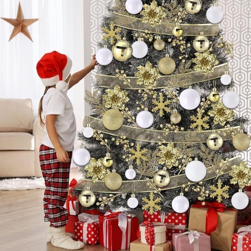 Sratte 94 Pcs Christmas Tree Ornaments Decoration Set, White, Gold