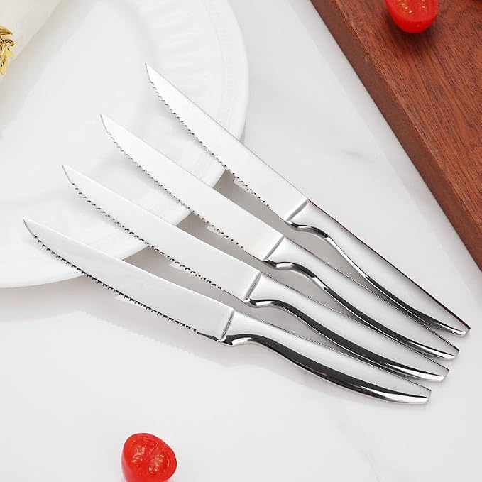 SuperCook Steak Knives Set of 6, Stainless Steel Steak Knife, Serrated Steak Knife Set, Dishwasher Safe Kitchen Steak Knives