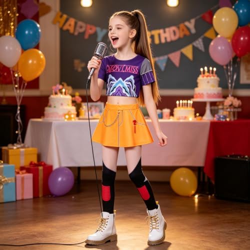 ELIM Kids Pop Star Costume Girls Halloween Costumes Set with Accessories