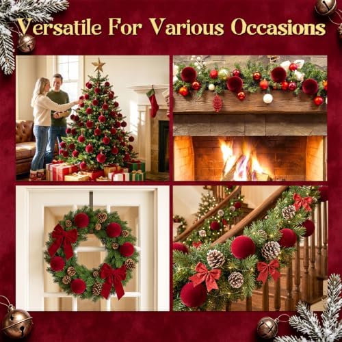 15 Pcs Red Velvet Christmas Ball Ornaments,3.15 Christmas Hanging Ornaments