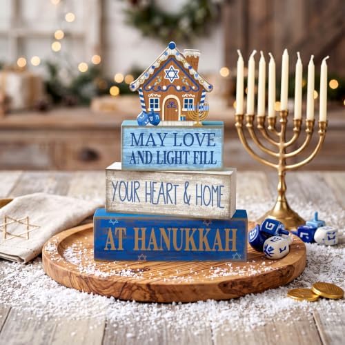 Lineshading 4 Pcs Table Decor for Home Shelf, Hanukkah Gingerbread House