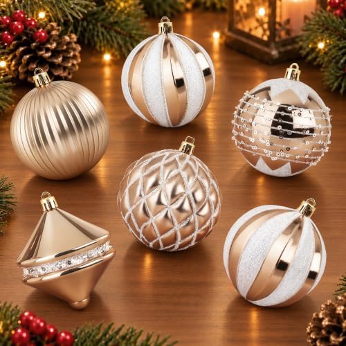 3.15 Inch Christmas Balls Ornaments, White & Gold, 12 Pack, 80mm