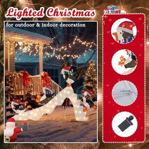7 FT Lighted Christmas Penguin On Slide, Pre‑Lit Outdoor Yard Decor