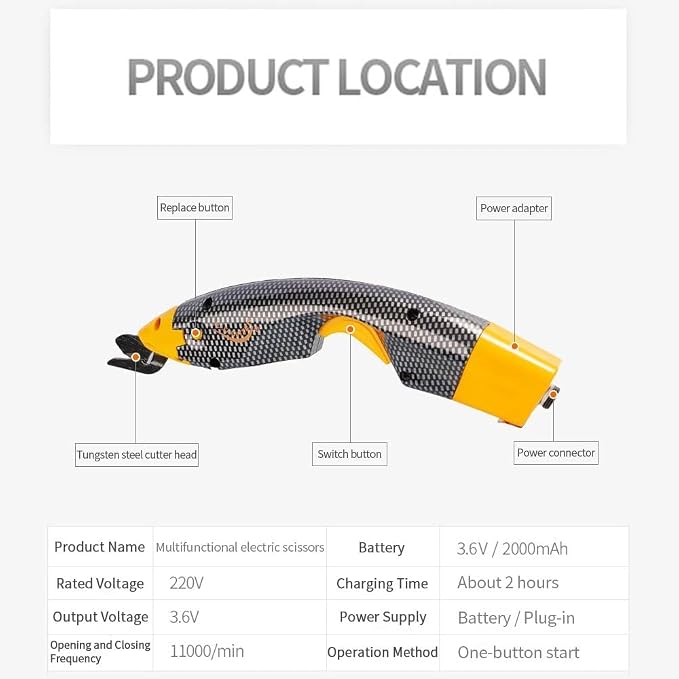 Electric Fabric Scissors Heavy Duty, Cordless Box Cutter Professional with 2 Blades, Rechargeable Lithium Battery for Cutting Fabric, Cardboard,Craft Sewing Tools (Scissors with one battery)
