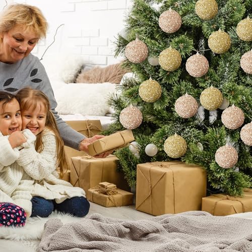 Lyrow 24 Pcs 4" Christmas Ball, Champagne Gold,Rose Gold