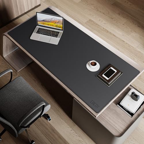 Cacoy 51" x 24" Leather Desk Mat Protector, Waterproof Desk Blotters, Black