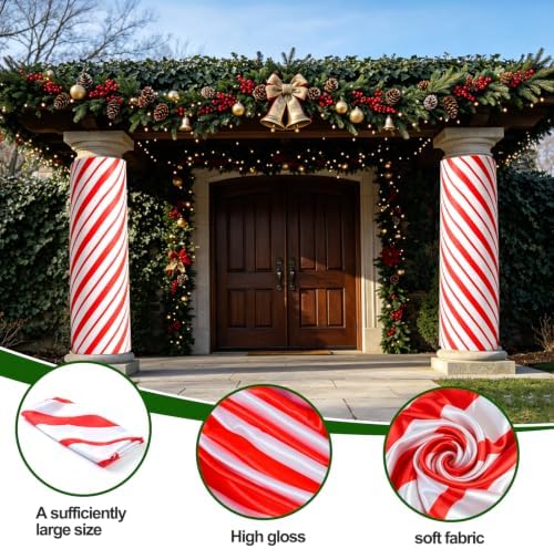 2pack Christmas Candy Cane Column Wraps, Red White Striped Pillar Wrap