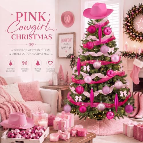 Sosation 28 Pcs Pink Cowgirl Christmas Tree Decor Complete Set