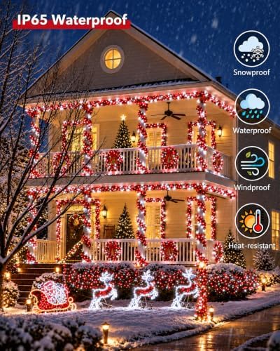 KAQ 2pack 500LED Solar String Lights Outdoor Waterproof Red & White