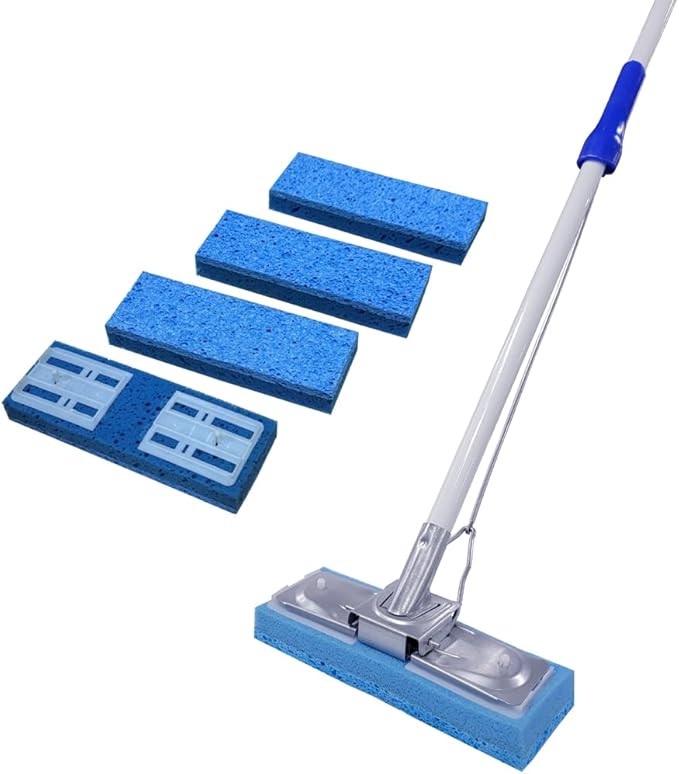 HOMEMAID® Cellulose Butterfly Sponge Mop Handle with 4 Sponge Heads (Made in USA) – Self-Wringing Absorbent Cellulose Butterfly Sponge Mop for Hardwood, Tile & Kitchen Floor Cleaning