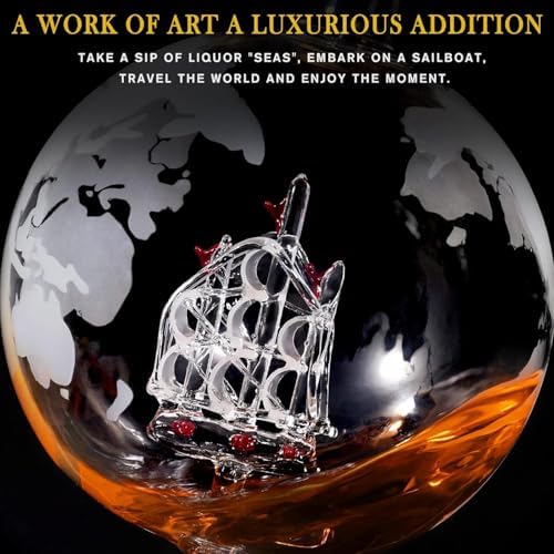 Globe Whiskey Decanter Set with 4 Glasses 850ml, Dad Gifts for Men Him Husband, Christmas Anniversary Birthday Gift for Brother Grandpa, for Liquor Bourbon Scotch Whisky