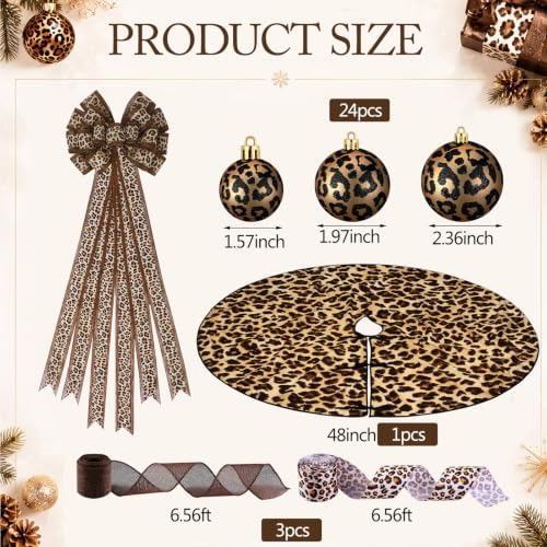 Sosation 29 Pcs Wild Glam Leopard Print Christmas Tree Decor Complete Set