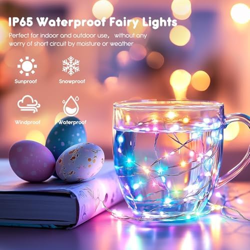 Brightown 12 Pack Easter Day Pastel LED Fairy Lights Battery Operated - Waterproof Silver Wire 7 ft 20 LED Firefly Lights for Easter Day Decor DIY Craft Party Bedroom