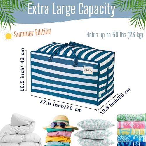 VENO 10 Pack Extra Large Heavy Duty Moving Bags with Wide Opening & Reinforced Handles, Reusable Storage Tote Bags with Strong Zippers for Clothes, College Dorm Essentials & Moving Supplies