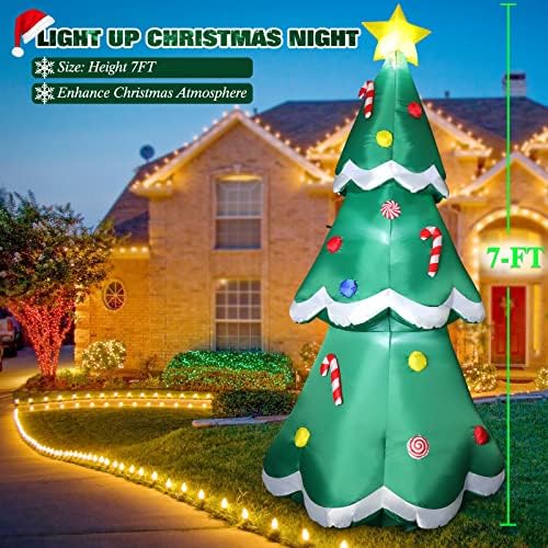 7 FT Tall Christmas Inflatables Tree Decorations Outdoor, Blow up Christmas Tree Yard Decor with LED Lights Star Treetop & Colorful Candy for Xmas Holiday Party Indoor Garden Patio Display Hall Lawn
