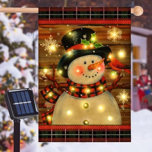 Lighted Christmas Snowman Garden Flag Outdoor Decor, 28x40 In