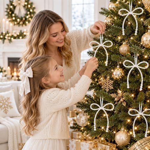 DIYDEC 18PCS Large Christmas Pearl Bow Ornament 7in Tree Hanging Decor