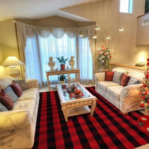 Christmas Red and Black Plaid Rug 8x10 ft, Extra Large Cotton Hand-Woven Buffalo Check Area Rug for Living Room, Bedroom, Patio, Christmas Holiday Farmhouse Decor, Washable Outdoor Indoor Carpet