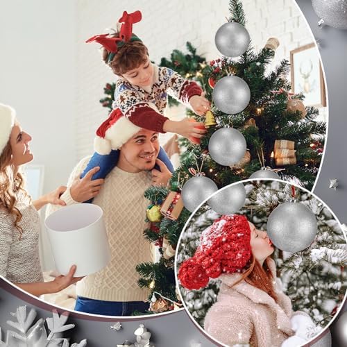 Poen 12 Pcs 6 Inch Large Glitter Christmas Ball Ornament, Silver