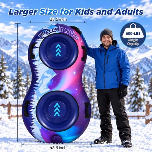 72" Snow Tube for Kids and Adult, 2 Person Snow Sled for Winter