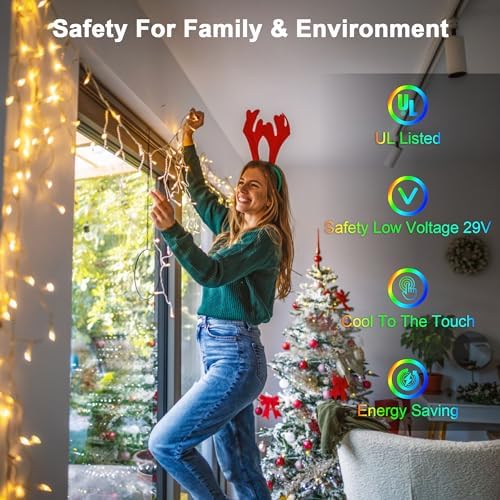66ft LED Christmas Lights Outdoor with 140 Drops, Christmas Decorations Hanging Lights 490 LED 8 Lighting Modes, Outsite Fairy String Lights for House Xmas Wedding Party Holiday Decoration Warm White