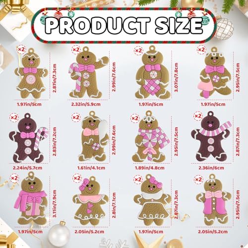 Gingerbread Man Ornaments Christmas Tree Decorations - 24pcs Pink Gingerbread Man Christmas Decorations Hanging Ornaments for Holiday Xmas Tree Home Decor