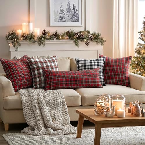 MIULEE Christmas Plaid Pillow Cover Scottish Tartan 14x36 Red