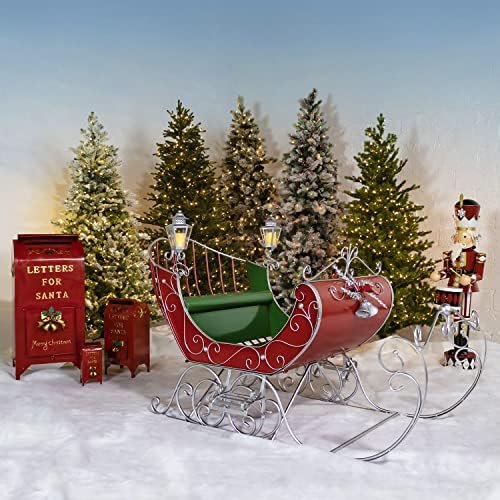 Zaer Ltd. Life-Size Christmas Outdoor Victorian Santa Sleigh, Commercial Christmas Decoration (Red, Green, Silver)