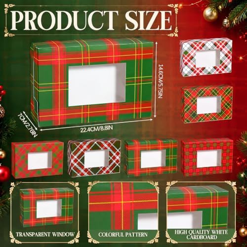 Tenceur 60 Pcs Christmas Cookie Box Window,8.7 x 5.8 x 2.8'',Tartan