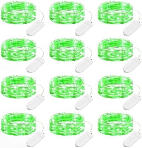 Brightown 12 Pack St. Patrick's Day LED Fairy Lights Battery Operated String Lights Waterproof Silver Wire 7 ft 20 LED Firefly Starry Moon Lights for DIY Wedding Party Bedroom Patio