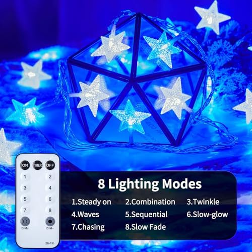 Star String Lights Plug in - 33 ft 100 LED Star Fairy String Lights with Remote and Timer, 8 Modes Waterproof for Bedroom Tent Loft Bed Window Backyard Patio Porch Balcony Staircase Party, Blue