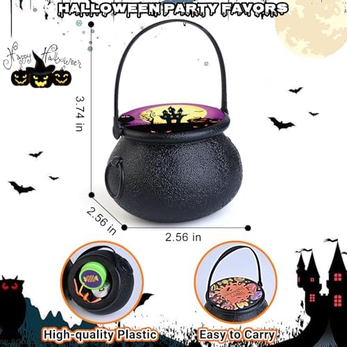 Shemira 480 PCS Halloween Party Favors Bulk for Kids, 60 Pack Prefilled Witch Cauldrons with Halloween Toys, Halloween Goodie Bag Fillers, Halloween Party Supplies, Halloween Miniatures Novelty Toys