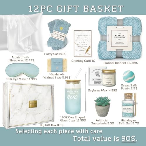 AHAGIFTREE Gift Basket for Women, Birthday Gifts Get Well Soon Gift Baskets For Women,12PC Get Well Gifts After Surgery,Care Package,Grief,Sympathy Gifts (cerulean)