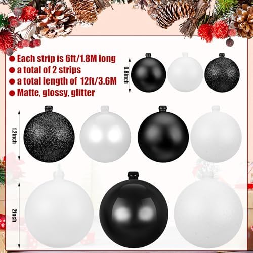 2 Pcs 6 ft Christmas Ball Ornament Garland, Black, White