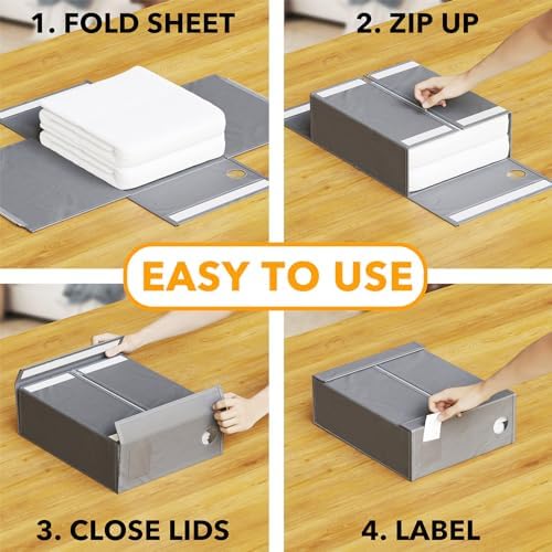 SpaceAid 10 Pack Bed Sheet Organizers and Storage, Foldable Sheet Organizer for Linen Closet, Sheets Set Folder Keeper with Window XL (Queen & King Size) Organizing Bedding Container, Gray