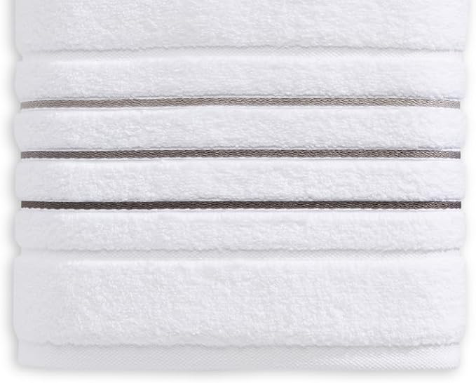 Bath Towels Set for Bathroom – Luxury 6-Piece Cotton Towels, Soft Absorbent & Quick Dry, 600 GSM Bath Towels for Bathroom, Hotel Spa Quality (White/Charcoal, 6- Bath Towel Set)
