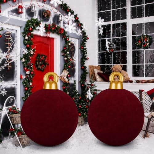 Jetec 3 Pcs 32 Inch Giant Dark Red Velvet Christmas Inflatable Balls