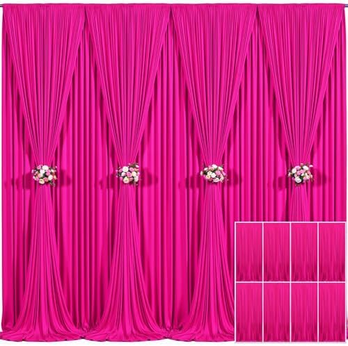 8 Panels Fuchsia Backdrop Curtain for Parties Birthday Party Wrinkle Free Hot Pink Photo Curtains Backdrop Drapes Fabric Decoration for Wedding 40ft(W) x 10ft(H)