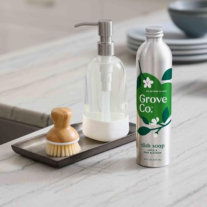 Grove Co. Hydrating Dish Soap Refill 3-Pack - High Performance Gel with Apple & Pear Blossom Scent, Plant-Based USDA Biobased Aluminum Bottles, 48 oz Total