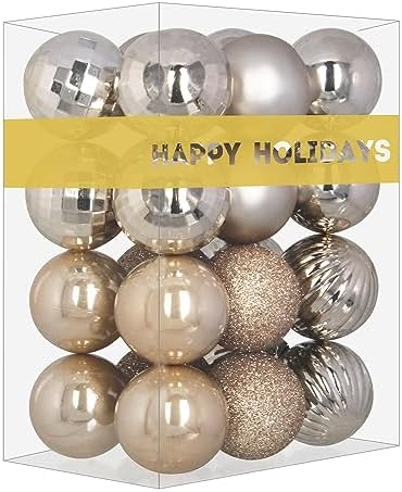 Champagne Gold 3.2" Large Christmas Balls - Christmas Tree Decoration Ornaments Shatterproof Hanging Balls for Birthday Halloween Holiday Wedding Decorations Set of 24pcs