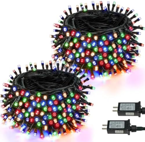 2 Pack 200 LED Christmas Lights 13 Modes Extendable Christmas Tree Lights