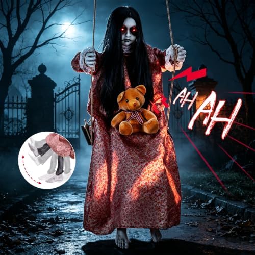 Animated Hanging Swinging Girl Halloween Animatronics Decorations Outdoor