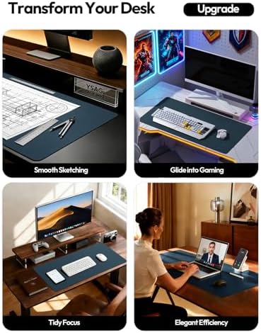 YSAGi Leather Desk Protector, Office Mat, Large Mouse Mat, Non-Slip PU Leather Blotter, Laptop Pad, Waterproof Writing Pad for Office and Home (Dark Blue, 31.5" x 15.8")