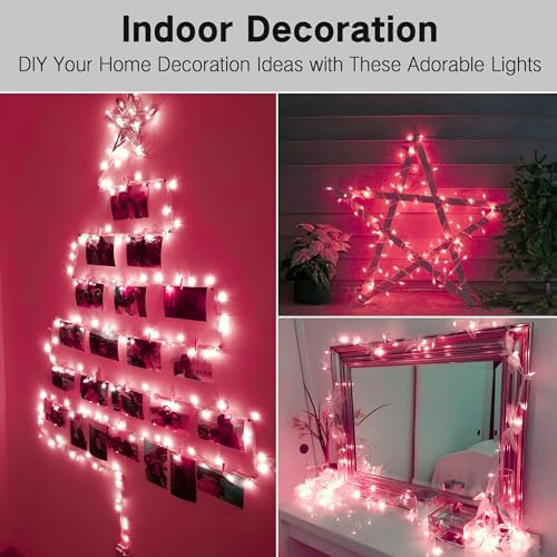 Brizled Incandescent Christmas Light,300 Count, 69.6ft, Pink, for Valentine